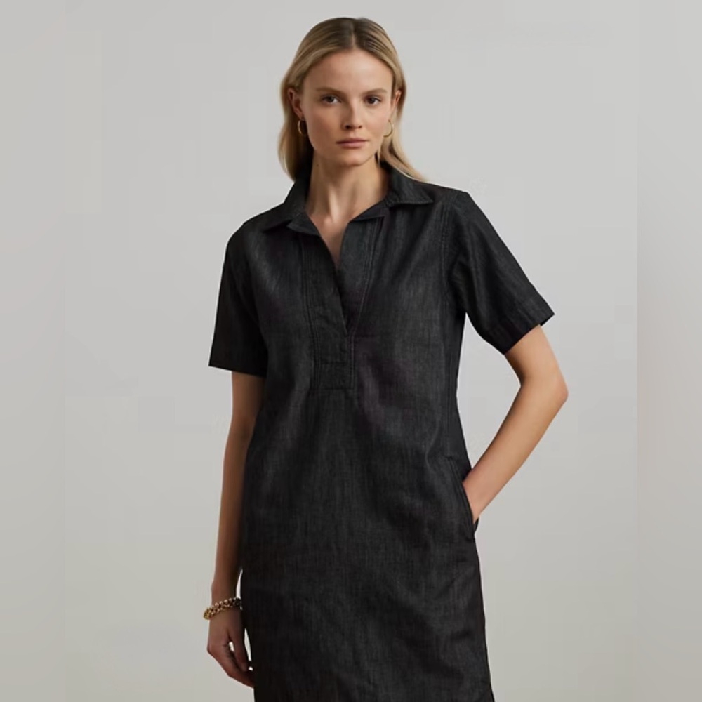 Lauren Ralph Lauren Black Chambray Denim Shift Dress - Size Medium